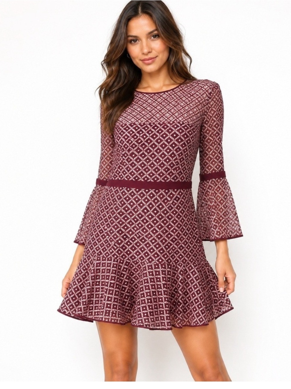 Cinq a Sept Cosette Lace Overlay Dress in Mulberry & Pink Size 8 Cocktail Chic